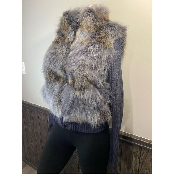 Medium, Seoul collection slate blue, gray coyote fur vest, jacket. Like new! - Picture 2 of 10